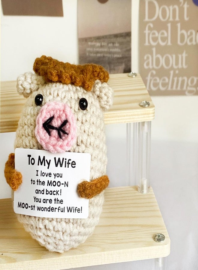 WUXTANGZ Emotional Support Cow, Mini Funny Positive Crochet Animal Decoration, Cute Birthday Anniversary Gifts for Wife Women Family - Image 5